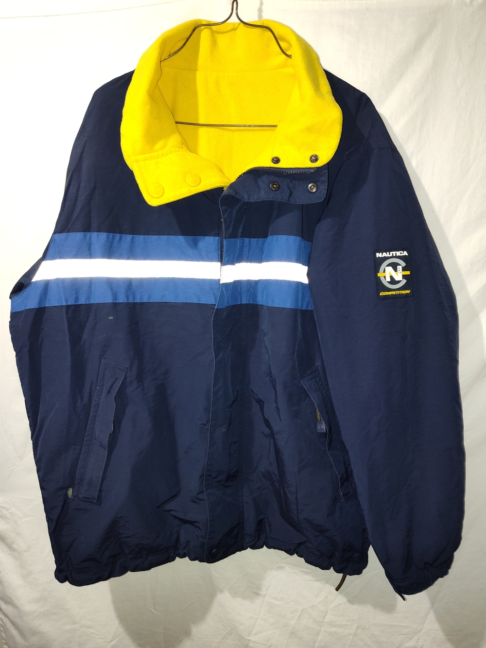 Nautica Navy Jacket with Yellow Collar and Blue Stripe